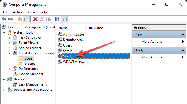Next, double-click the user account you want to change to administrator from the middle column.
