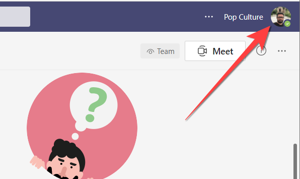 Select profile settings located in the top-right corner of the Microsoft Teams web version.