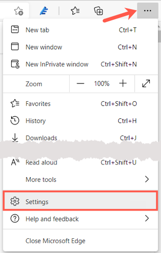 Click Settings and More, pick Settings in Edge