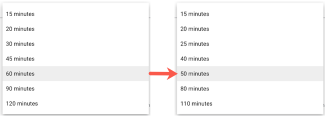 Default durations with and without Speedy Meetings