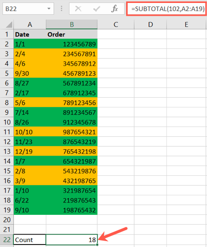 Check the Subtotal function