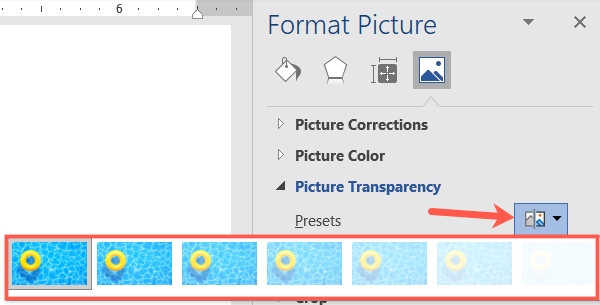 Transparency presets in Word