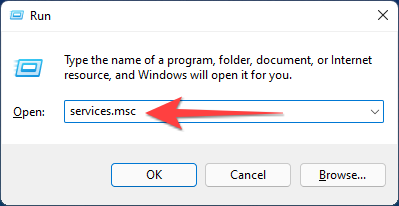 Type "services.msc" and hit Enter to launch the Windows services panel.