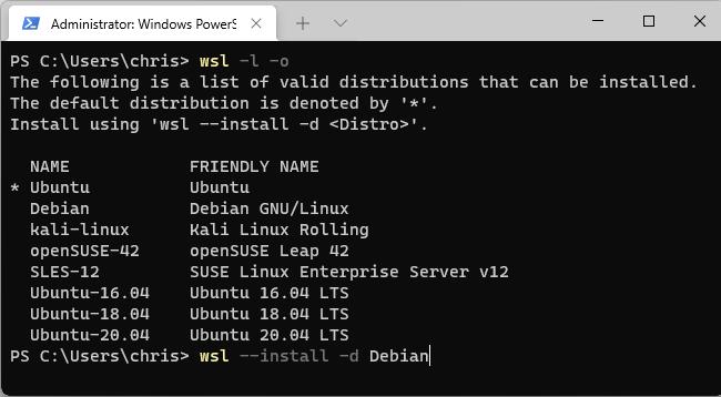 List available Linux distributions and install one.