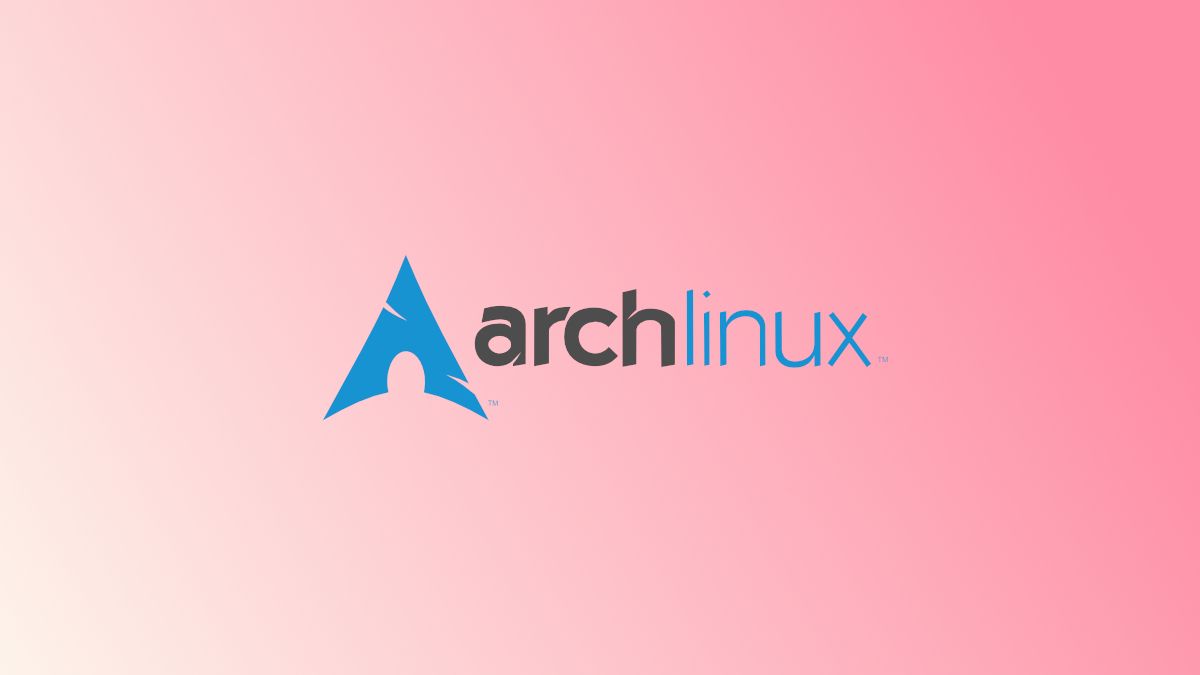 Arch Linux logo on a pink and white gradient