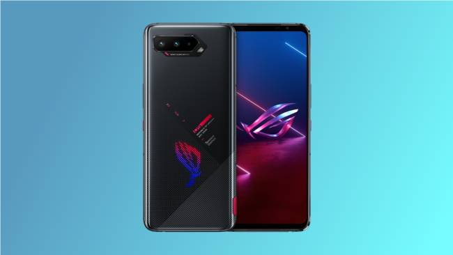 Asus ROG Phone 5S on blue background