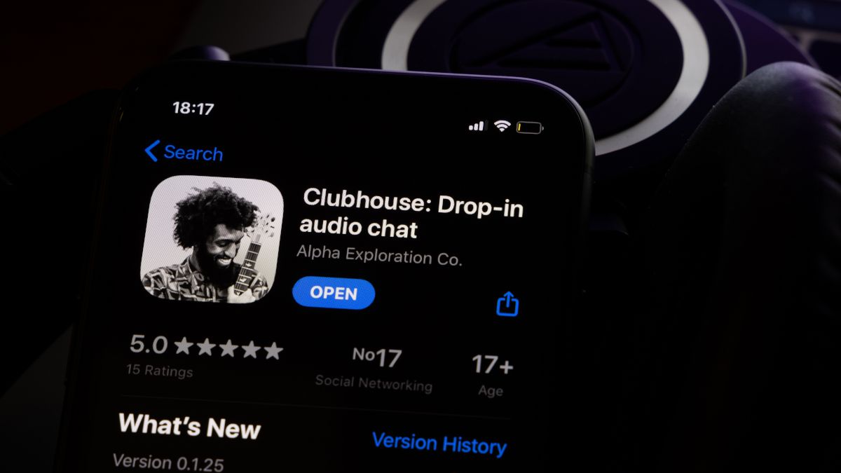 Clubhouse app viewed on smartphone in dark mode