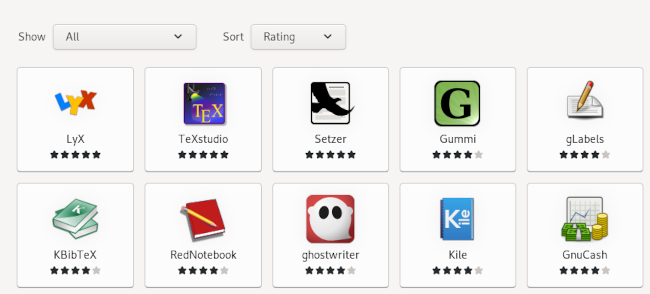 Various apps listed in the Software Stor of Debian 11