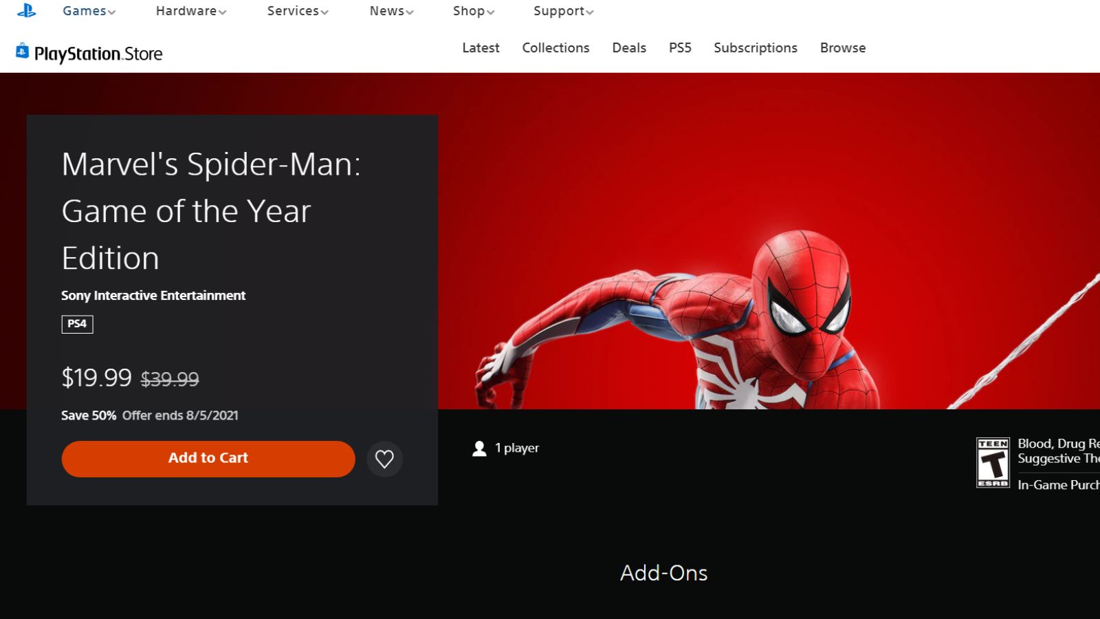 'Marvel's Spider-Man' PlayStation store page