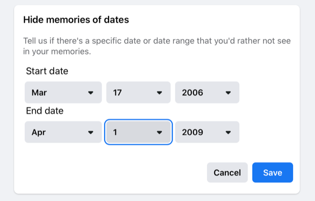 Hide Date Ranges in Facebook Memories