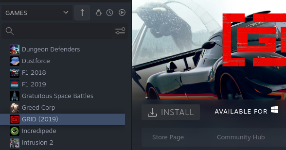 Game on Steam for Linux with Install button disabled