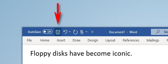 The floppy "save" icon in Microsoft Word 365.
