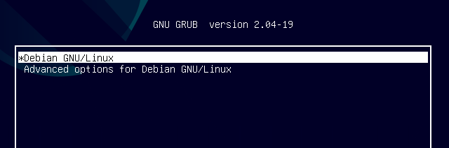 GRUB menu options for Debian 11 Bullseye