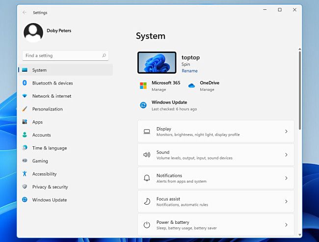 The System menu in Windows 11 Settings.