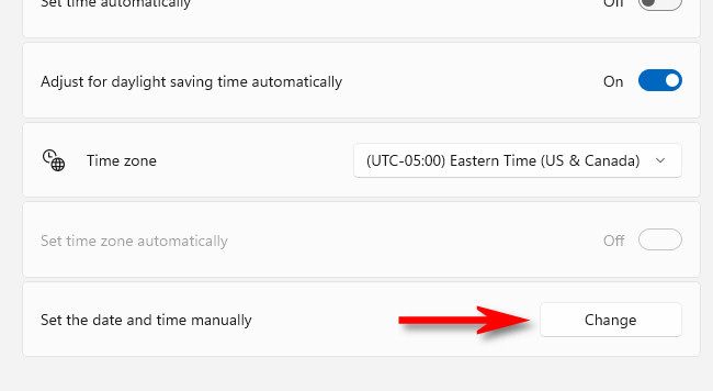 Beside "Set Time and Date Manually," click "Change."