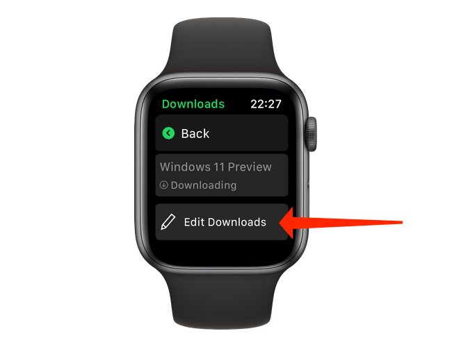 On the "Downloads" page in Spotify for Apple Watch, you can tap "Edit Downloads" to stop downloading any of the items in queue or to remove a downloaded file from your Apple Watch.