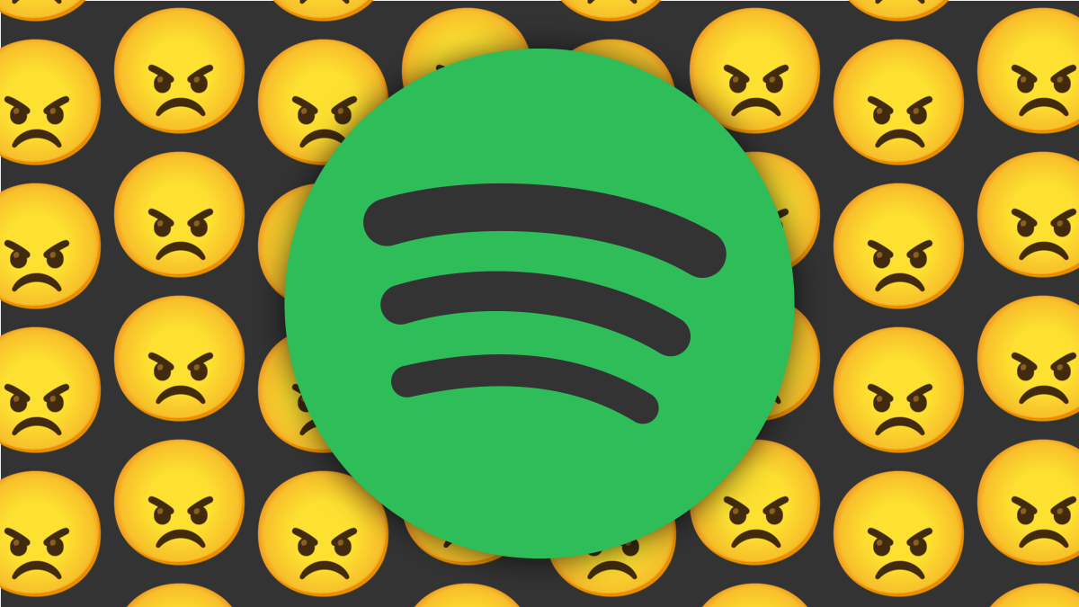 Spotify logo with angry faces.