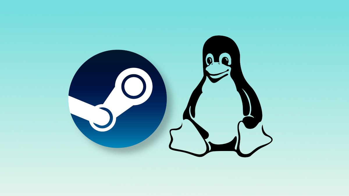 Steam logo next to Linux penguin