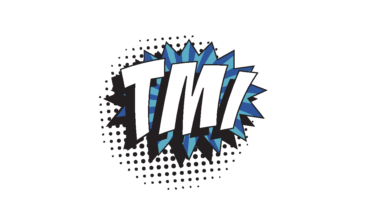 TMI initials in comic speech bubble style