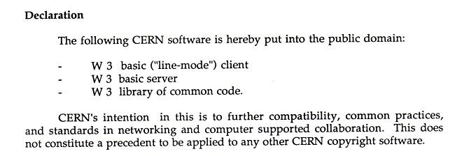 An excerpt from the April 1993 document declaring the web as public domain.
