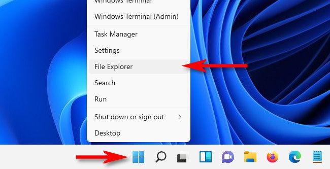 Right-click the Start button and select "File Explorer" in the list.