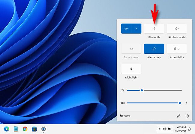 Click the "Bluetooth" button in Windows 11 Quick Settings.