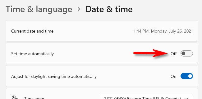 Change "Set Time Automatically" to "Off."