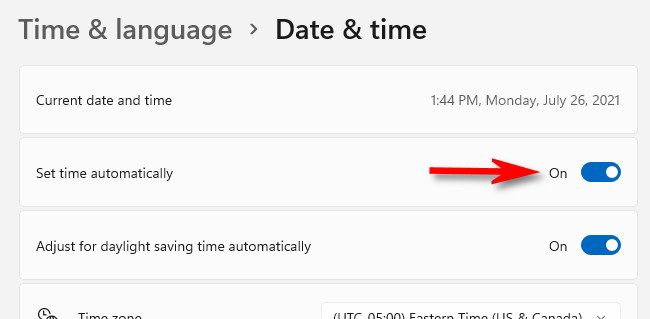 Change "Set Time Automatically" to "On."