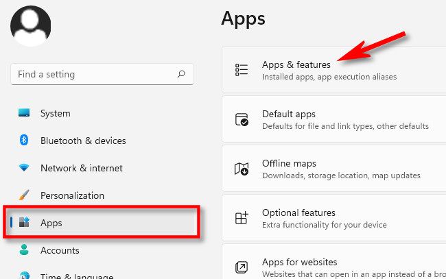 In Windows Settings, select "Apps," then choose "Apps & Features."