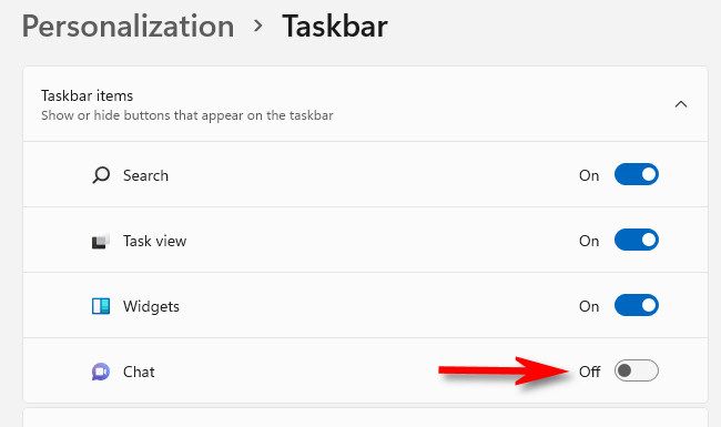 In Personalization > Taskbar, switch "Chat" to "Off."