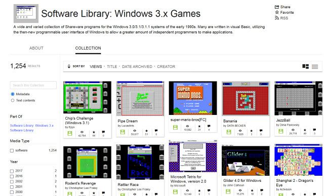 Browsing Windows 3.1 games on the Internet Archive.