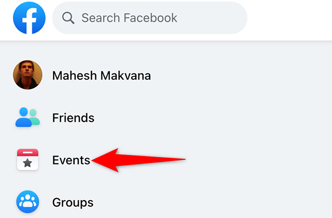 Click "Events" on the Facebook site.