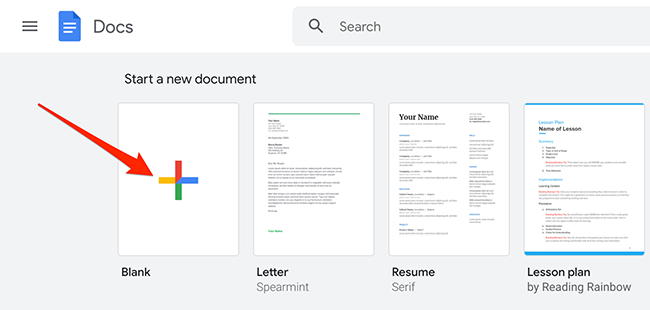 Click "Blank" on the Google Docs site.