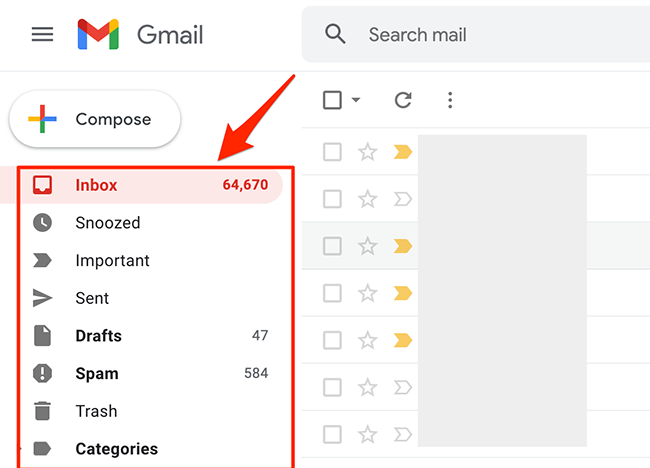 Select an email folder on Gmail.