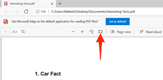 Select "Fit to Page" in Microsoft Edge's PDF reader.