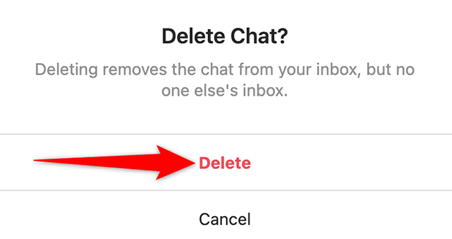 Select "Delete" in the "Delete Chat" prompt on the Instagram site.