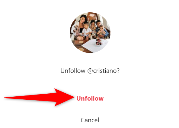Select "Unfollow" in the "Unfollow" prompt on the Instagram site.