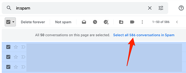 Select "Select All X Conversations in Folder" on Gmail.
