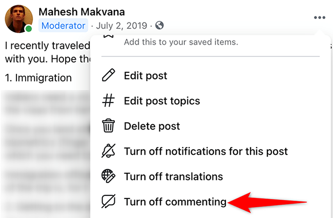 How to Turn Off Comments on a Facebook Post