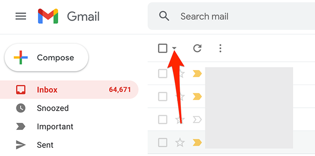 Click the down-arrow icon next to "Select" on Gmail.