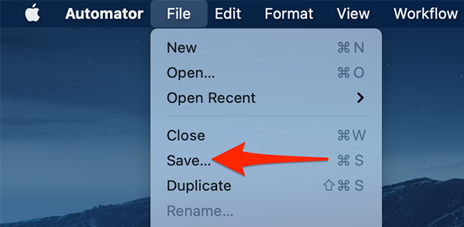 Click File > Save in Automator.