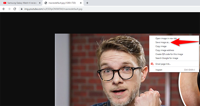 Right-click the YouTube video thumbnail and select "Save Image As" in a web browser.