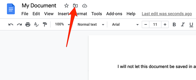 Click the "Move" option on the Google Docs' editing screen.