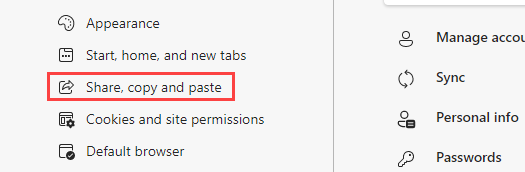 Select &quot;Share, Copy, and Paste&quot; from the sidebar.