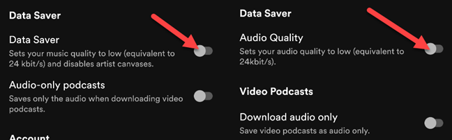 Toggle on &quot;Data Saver&quot; or &quot;Audio Quality.&quot;