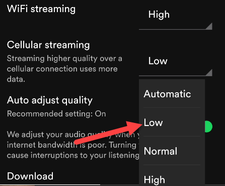 Select a streaming quality.