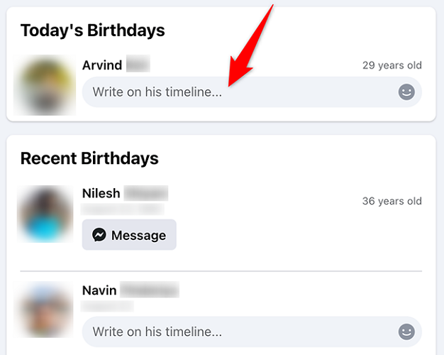 View friends' birthdays on the Facebook site.