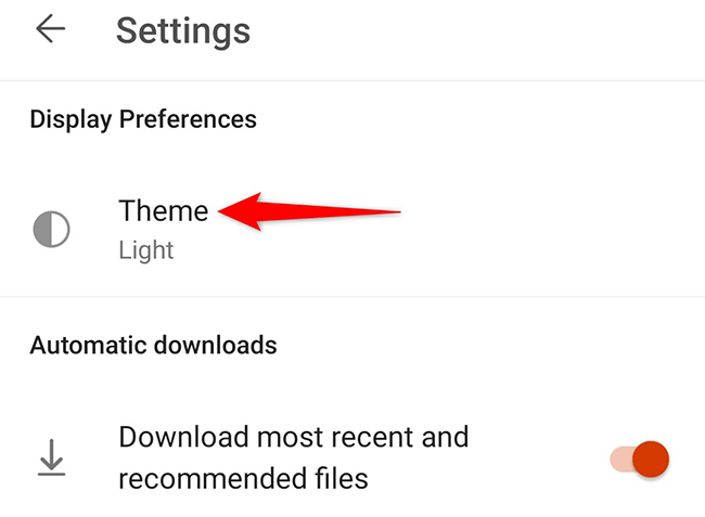 Tap "Theme" on the "Settings" page in Microsoft Office.