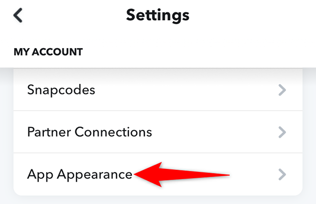Tap "App Appearance" on the "Settings" page in Snapchat.