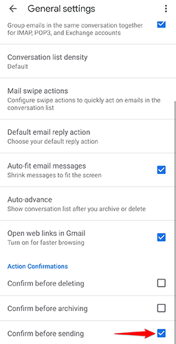 Enable "Confirm Before Sending" in the "General Settings" menu of the Gmail app.
